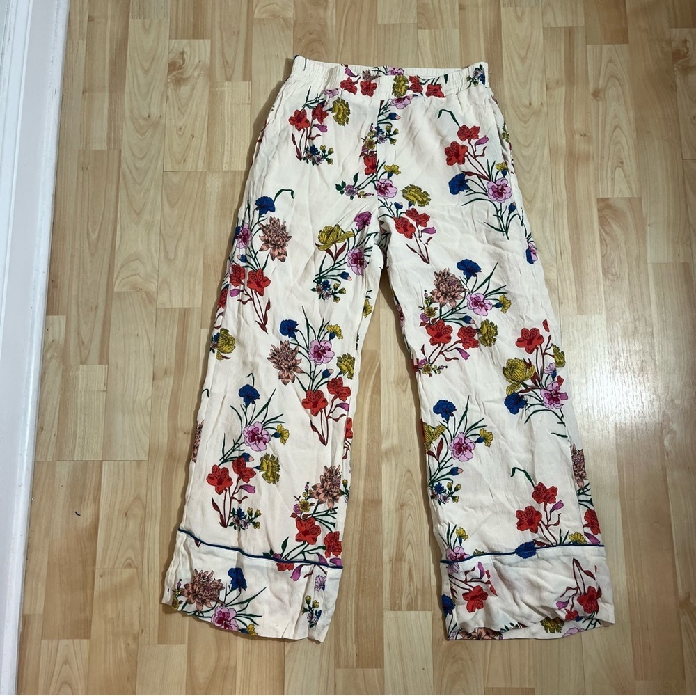 Lavender Brown Floral Pull On High Waist Pants, Size XS Cropped, Lined